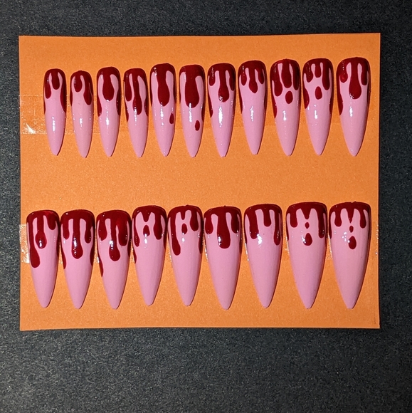 Pink Blood Drip Stiletto Press On Nails - Picture 2 of 4